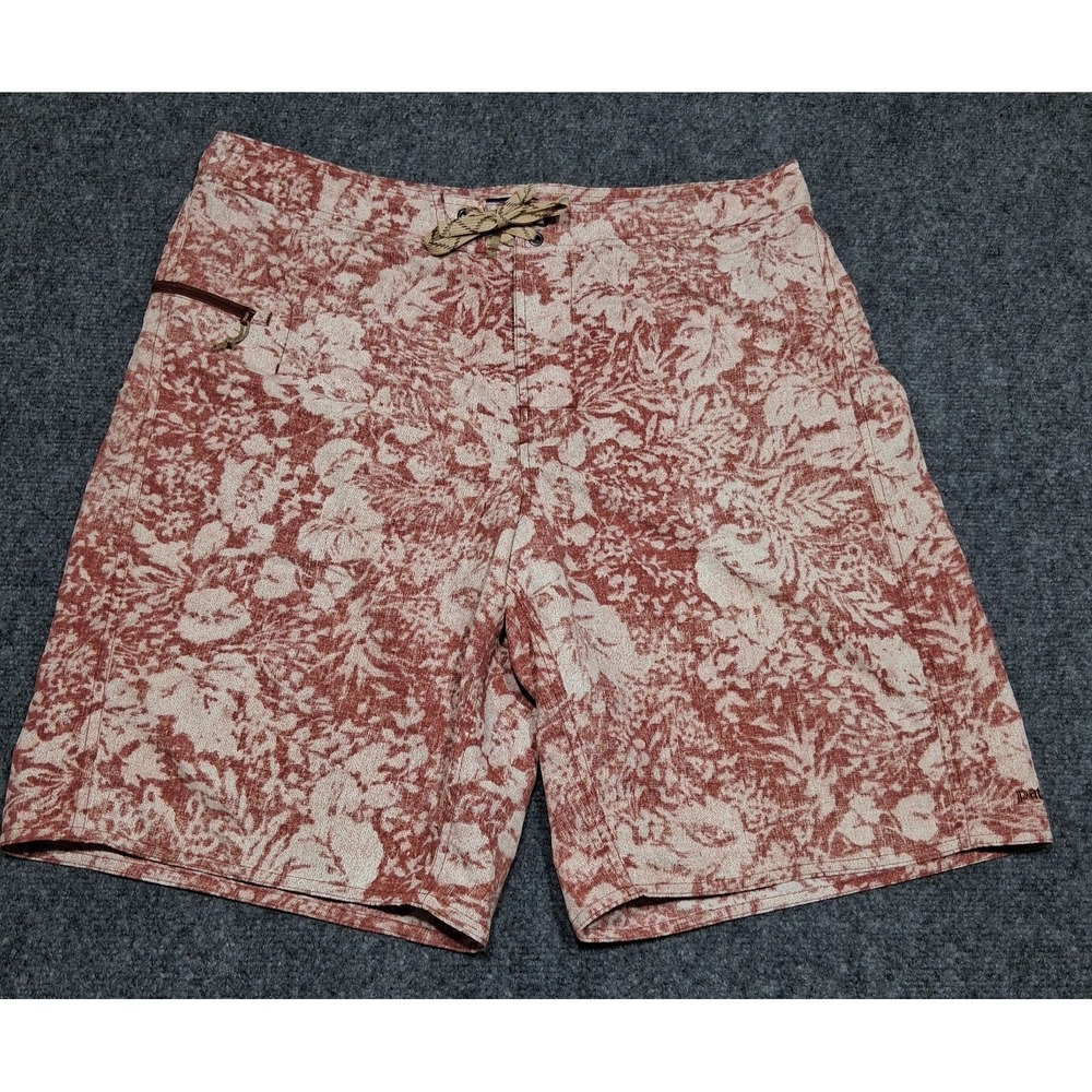 Patagonia Mens 36 Board Shorts Red Floral Batik Print Swim Trunks Nylon 9 Inseam